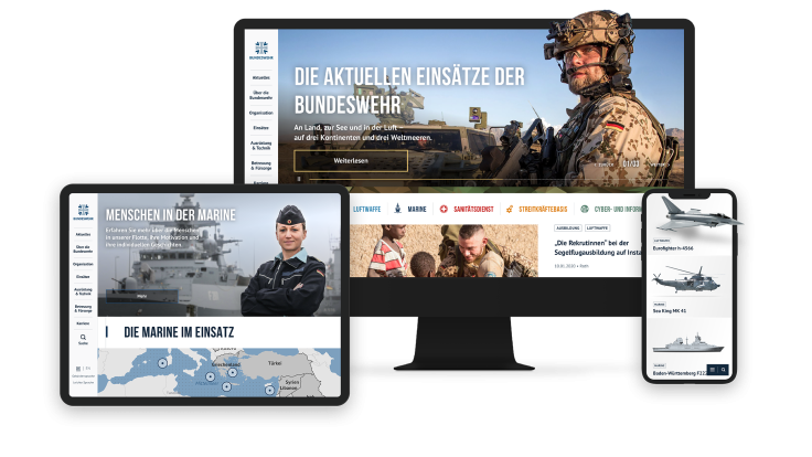 Tablet-, Smartphone- and Desktop-Screen with the website of the German Armed Force