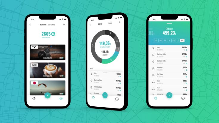 Three smartphone screens showing different pages of the Moovster app