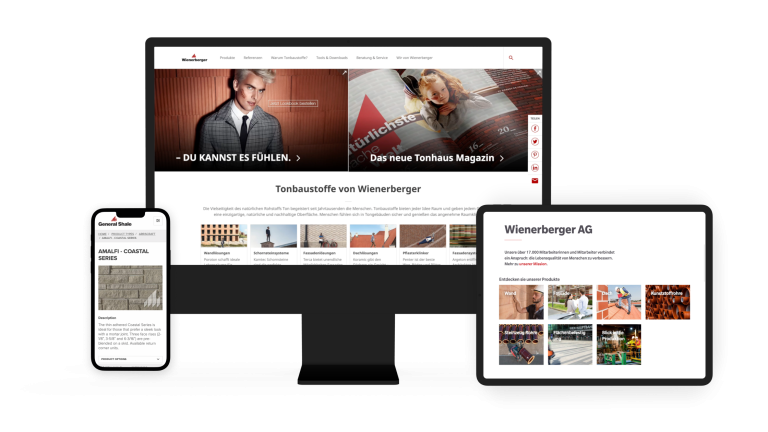Smartphone-, desktop- and tablet-Screen with the Wienerberger website