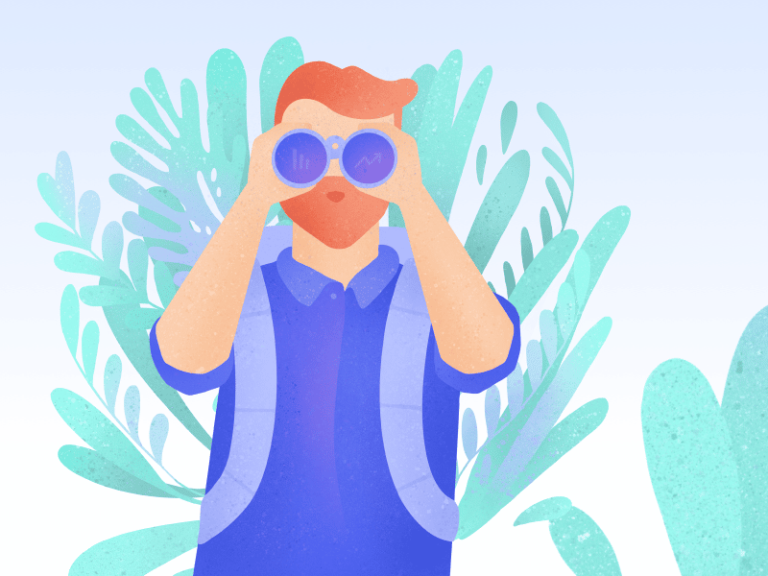 Graphical illustration of man with binoculars