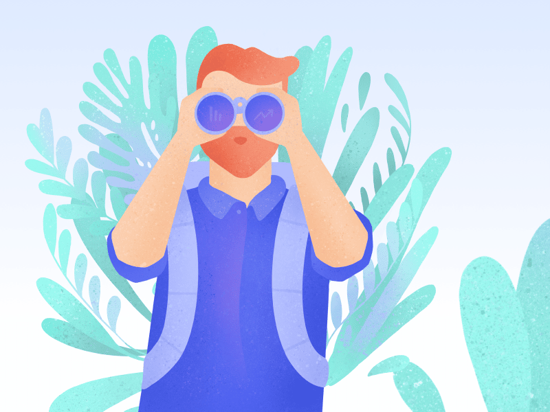 Graphical illustration of man with binoculars