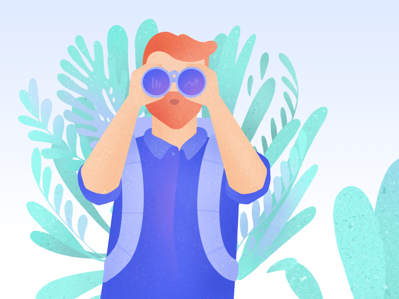 Graphisch dargestellter Mann mit Fernglas