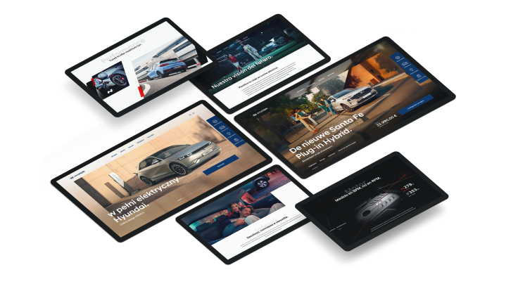 Several screens with sections of the Hyundai website