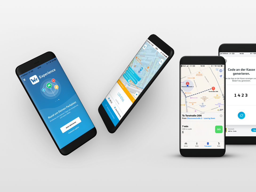 Smartphones zeigen verschiedene Seiten der VW App
