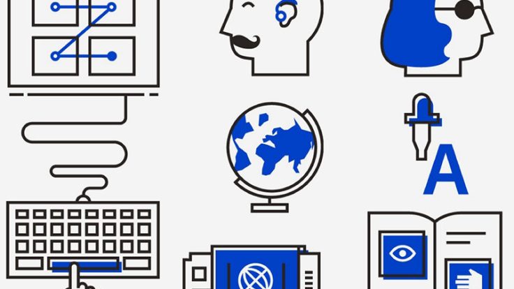 Diverse Icons: Computer, Tastatur, Globus, Köpfe