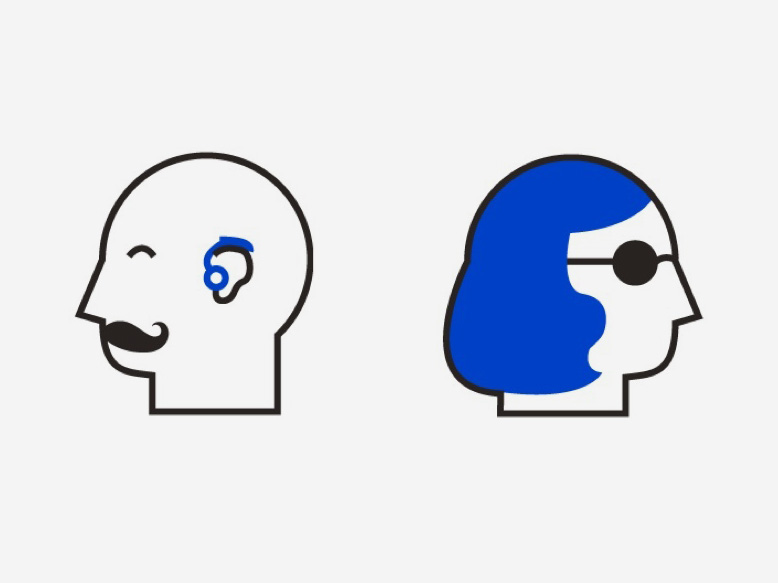 Icons: Mann mit Hörgerät, Frau mit Augenklappe