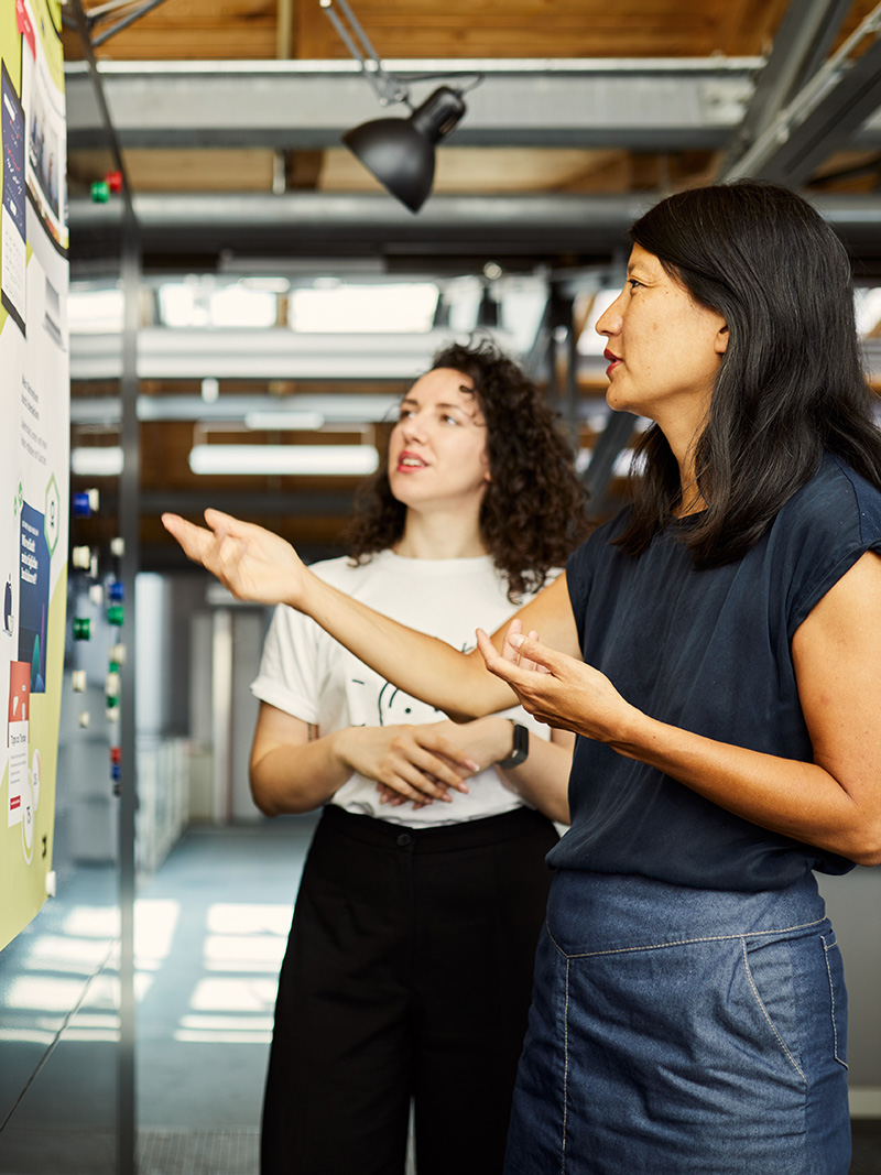 Two women discussing 