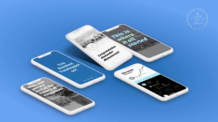 Several smartphones showing the microsite of Vasaloppet