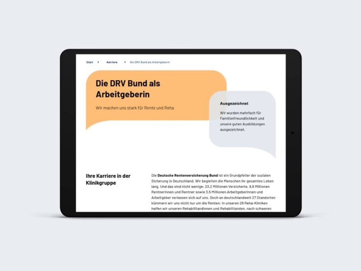 Ausschnitte der DRV Reha Kliniken Website auf einem Tablet