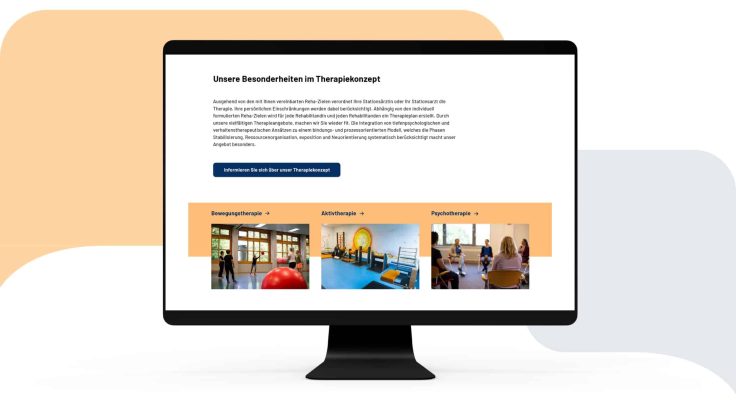 Ausschnitte der DRV Reha Kliniken Website auf einem Screen