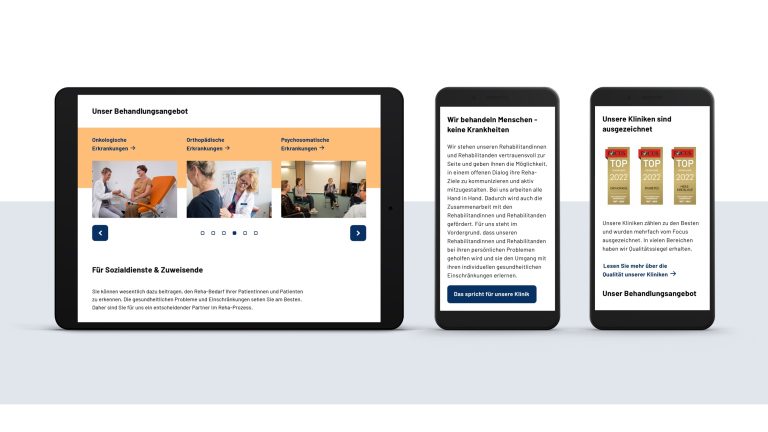Behandlungsangebot und Auszeichnungen der DRV Kliniken aus einem Screen
