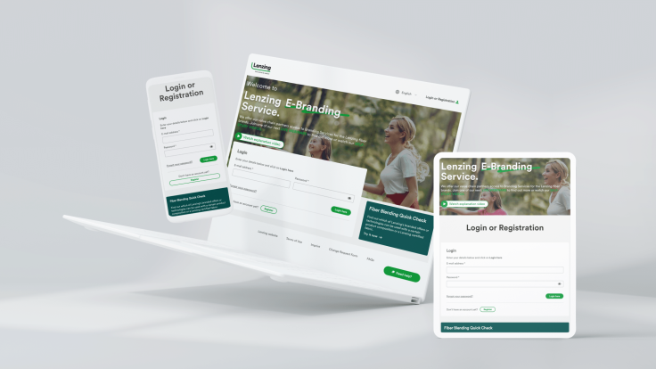 Three devices showing the Lenzing website.