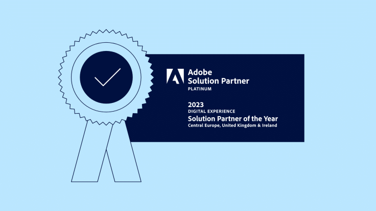 dark blue on light blue with award win sign