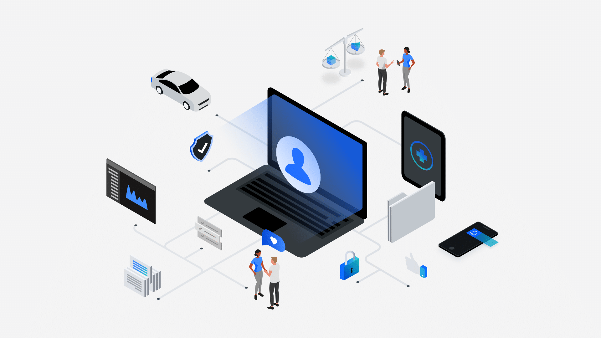Data moving from one source to another.