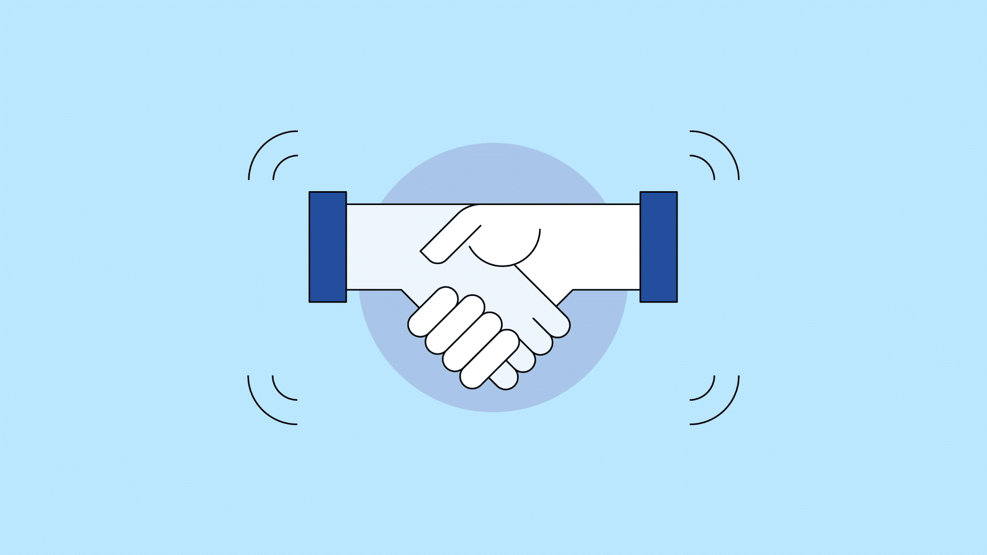 Blaue Farben, Handschlaf, Flat Illustration für Partnerschaft