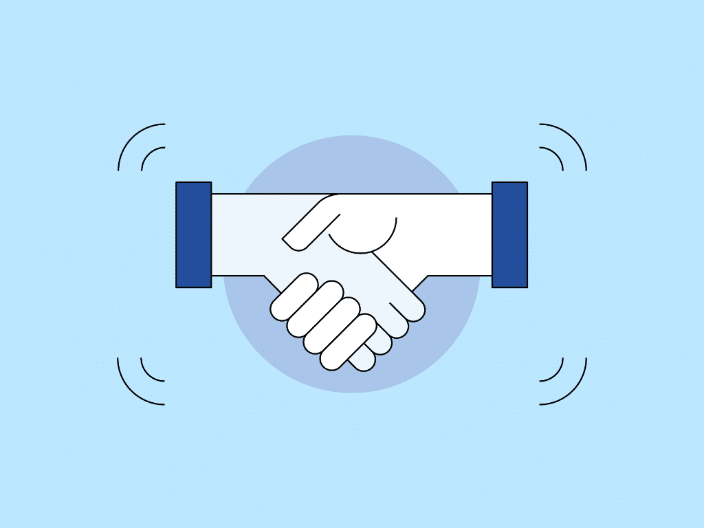 Blaue Farben, Handschlaf, Flat Illustration für Partnerschaft