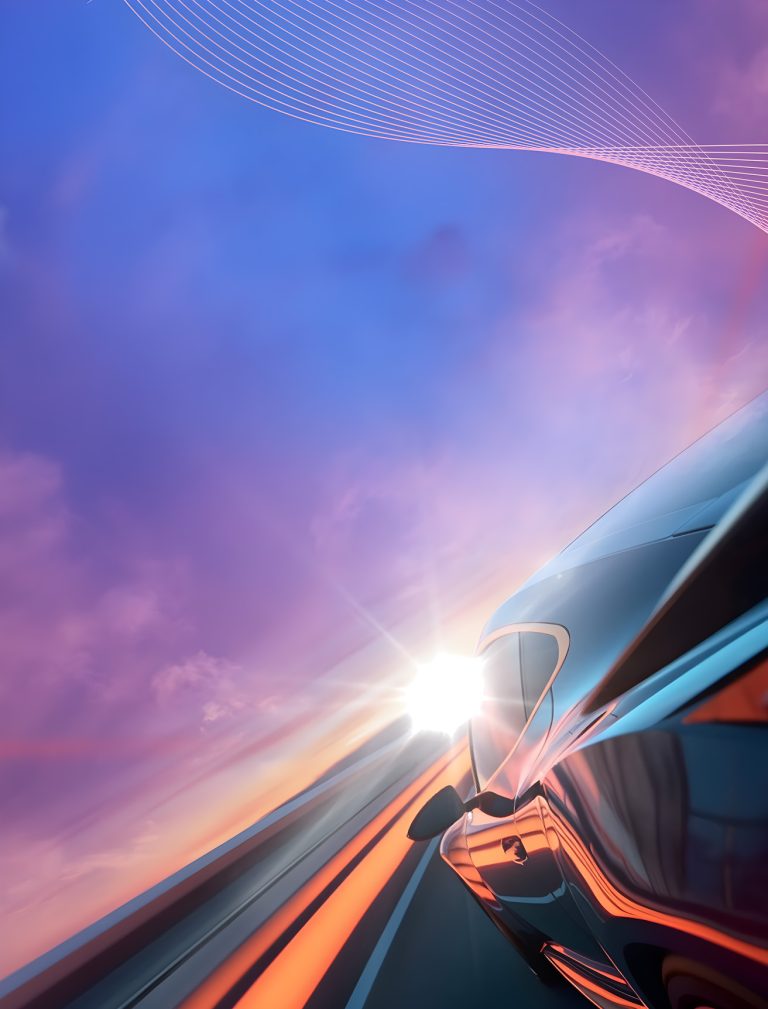 Futuristic car on a purple background.