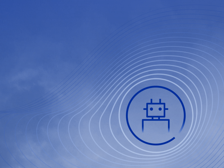 An AI robot against a blue backdrop symbolizing generative AI.
