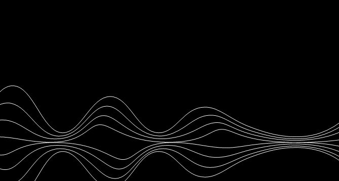 Abstract black background with white, wavy lines flowing horizontally across the lower portion of the image.